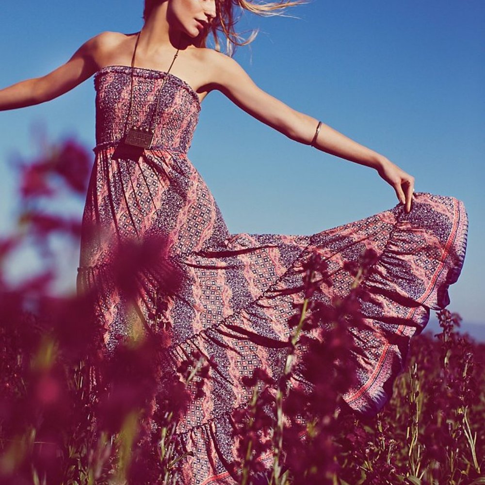 NWT Small Free People Easy Come Easy Go Maxi Dress Smocking Summer border